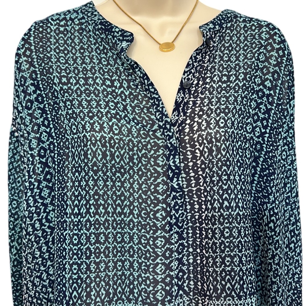 a.n.a. Navy/Turquoise Print Blouse - Picture 2 of 4